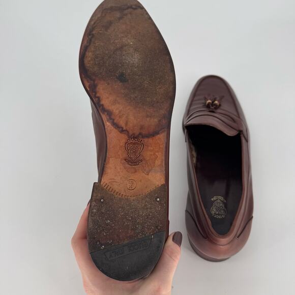 Vintage Gucci Mens Brown Leather Tassel Loafers Sz 45.5 (EU) Quiet Luxury Preppy - Picture 10 of 13